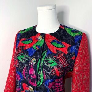 Vintage Escada Jewel-Button Metallic Red/Purple/Gold Brocade Jacket Size 38
